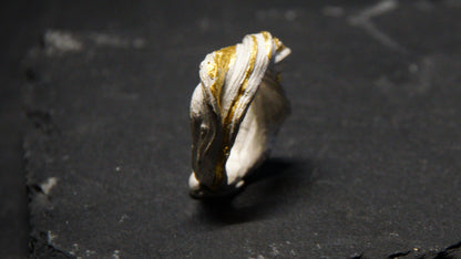 Anillo vueltas plata y oro 24k